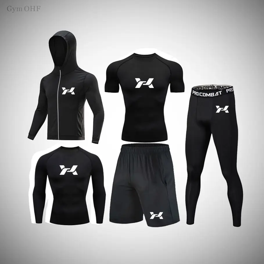 

New Boxing BJJ MMA Sport Suits Work Out Compression Suits Men Exercise Gym Fitness Running Tights Sets Rash Guard Tracksuits Men
