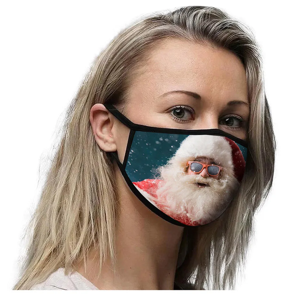 

Christmas Washable Mask Xmas Santa Print Cotton Dustproof Mask Outdoor Quick-drying Windproof Cycling Face Mouth Mask#E1