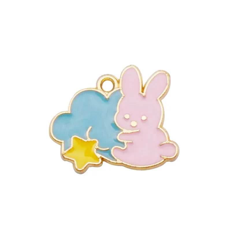 

Julie Wang 5PCS Enamel Rabbit Cloud Star Charms Alloy Bunny Animal Pendant Necklace Bracelet Jewelry Making Accessory