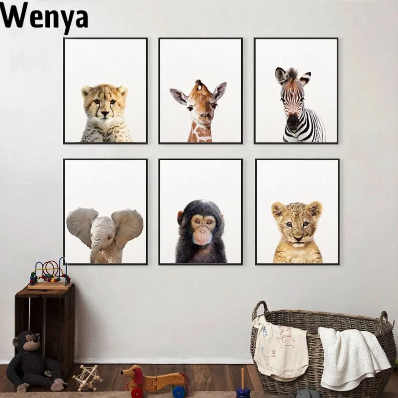 

Baby Animal Zebra Lion Elephant Canvas Poster Nursery Wall Art Print Minimalist Painting Nordic Kid Bedroom Decoration Picture