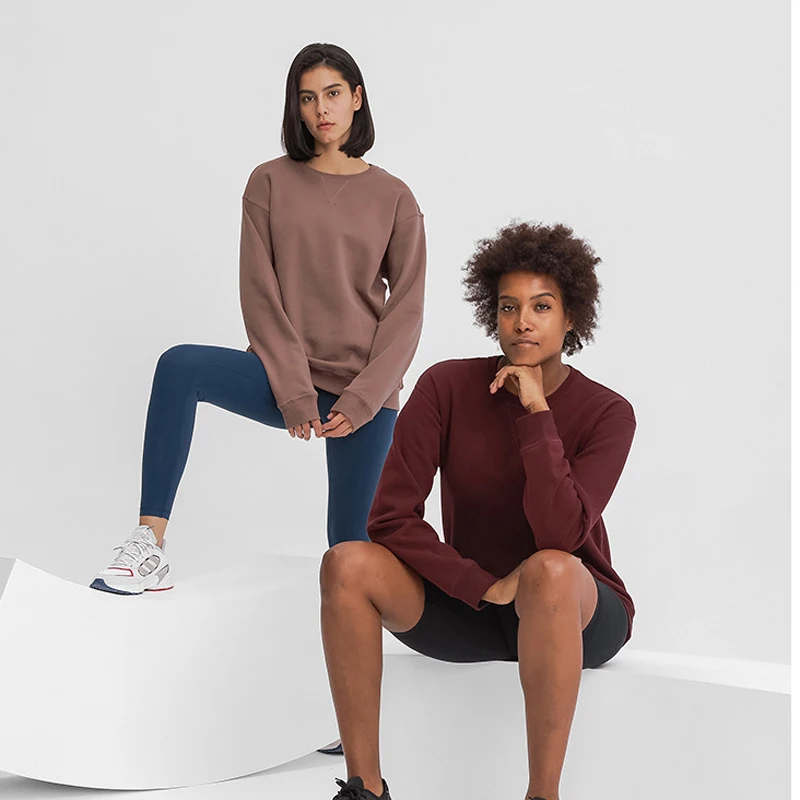 

Новинка Осень-зима 2021, хлопковая одежда для йоги с круглым вырезом, женская модная уличная Толстовка с длинным рукавом для бега и занятий фитнесом