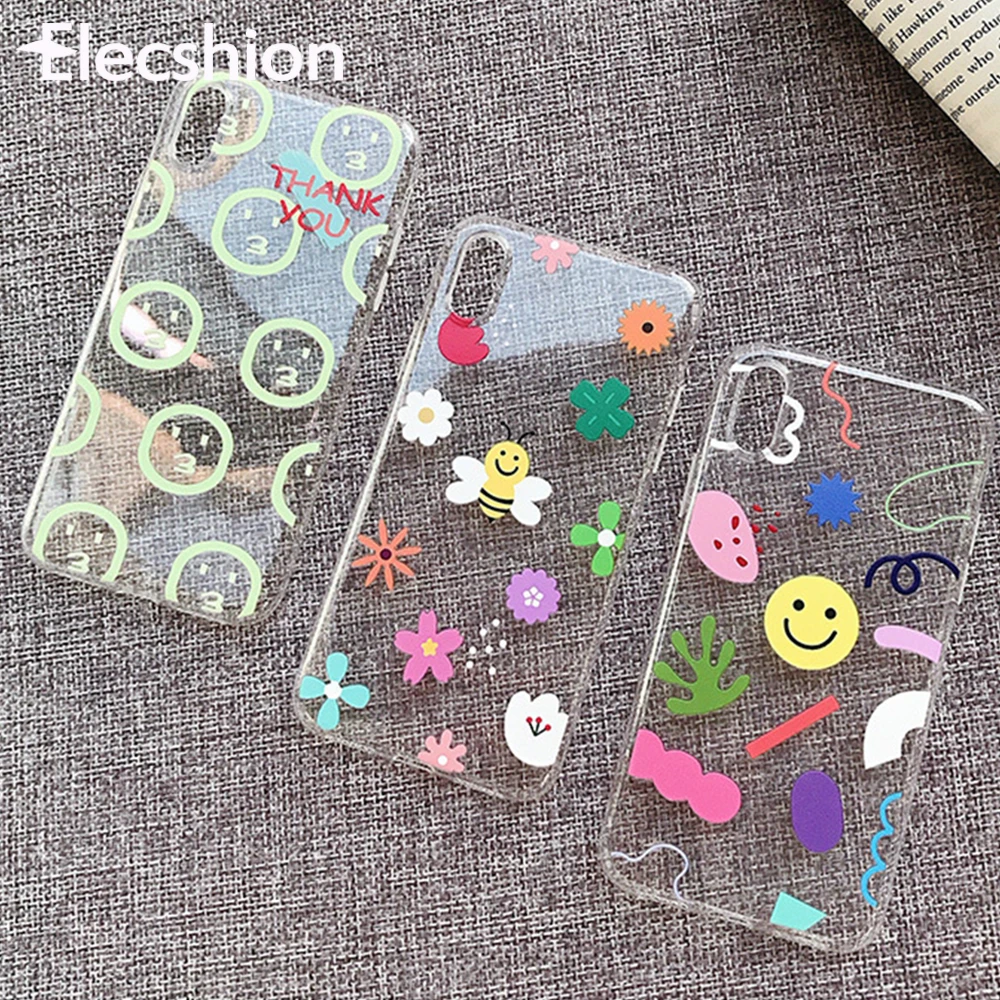 Милый чехол с цветочным рисунком для телефона iPhone 7 8 Plus XR Xs Max модный прозрачный из
