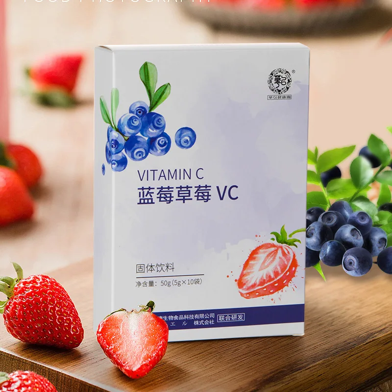 

Blueberry Strawberry VC Powder Net Red Fruit Flavor Beverage Instant Fruit Powder VC Gift Free Shipping