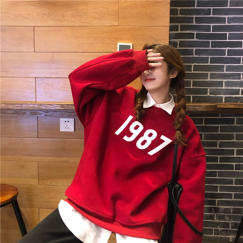 

Number Print Red New Year Clothes Sweater Women Winter Clothes High Street Gothic Aesthetic Streetwear Casual Fashion Sweatshirt