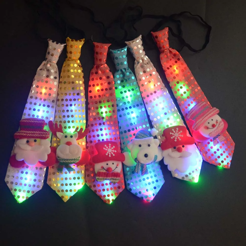 

LED Glowing Light Blinkjing Christmas Tie Tree Novelty Necktie Red Santa Claus Snowman Santa Claus Elk Neck Tie Festival Gift