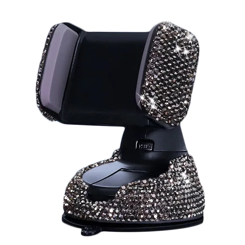 

Diamond Car Phone Holder Air Outlet Suction Cup Dual-use Mobile Phone Bracket Rotating Pink Phone Holders For Female 2021 NEW