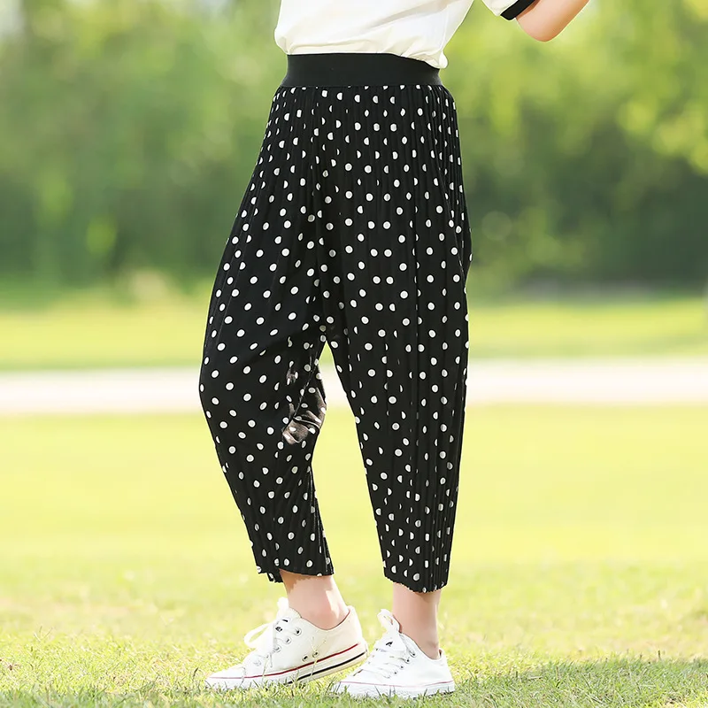 

Summer Loose Pants Little Big Girls Black Dot Print Ankle Length Trousers Clothing New 2020 Children Harm Pants For Kids Bottoms