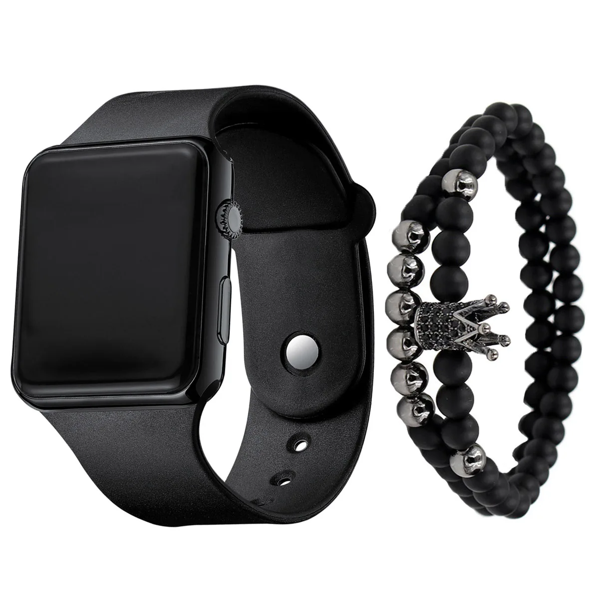 

3pcs set Men's Watches simple led Silicone electronic watch + Bracelet set Present goods wrist watch Relogio Masculino Luxury