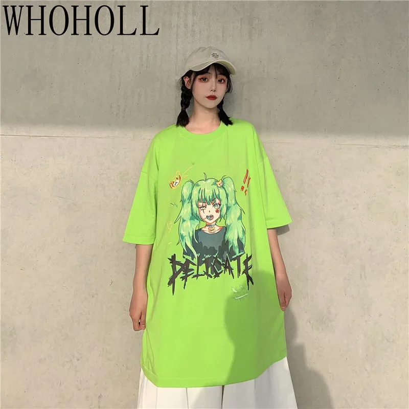 

WHOHOLL Women Tshirt Graffiti Cartoon Girl Print Harajuku T-shirt Female Loose Oversize Couples 2021 Summer Short Sleeve T-shirt
