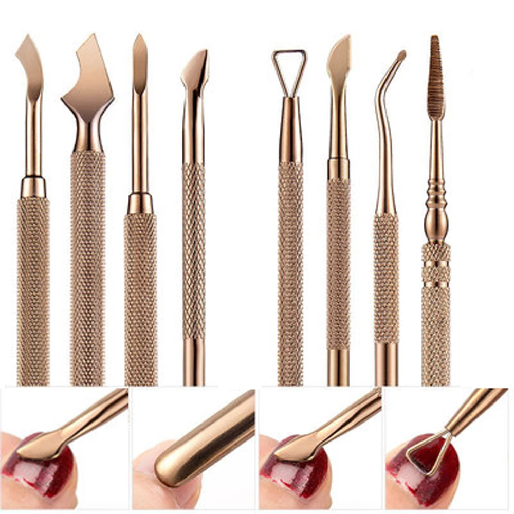 

Golden Stainless Steel Cuticle Pusher Nail Art Files Portable Double Head Nail Pusher Cuticle Remover Pedicure Manicure Tools