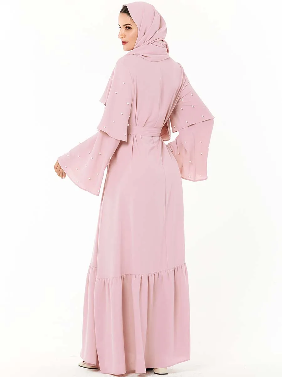 Платье Abaya женское с оборками и жемчугом мусульманский свободный рукав турецкий