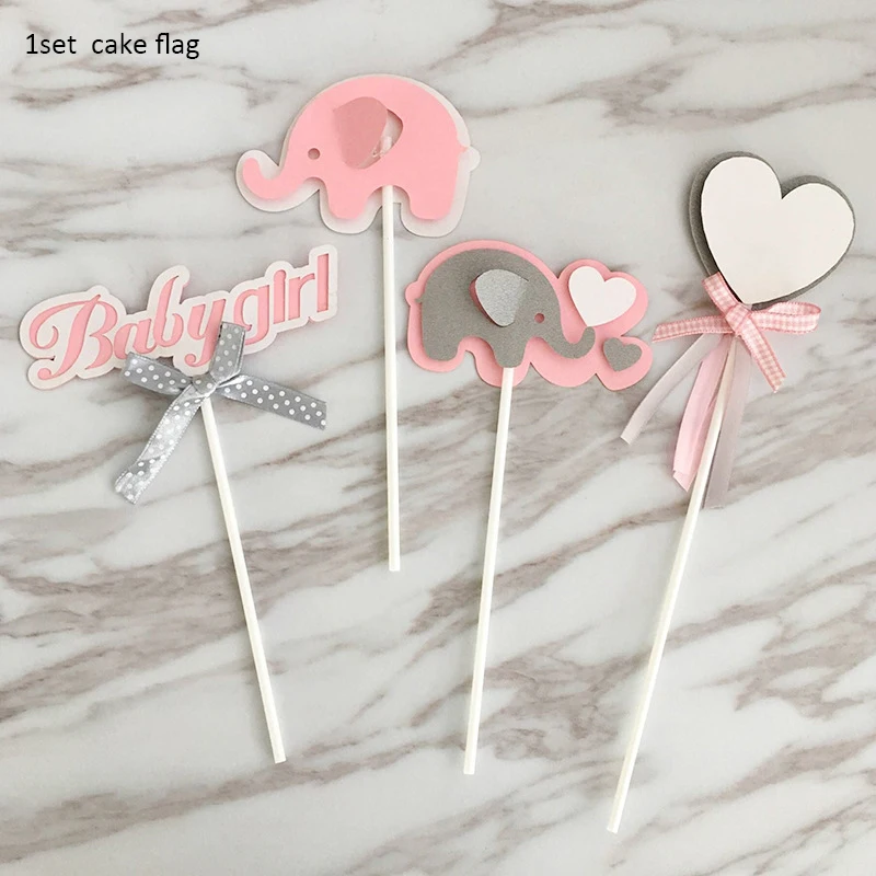 1set cake flag-2 Мультяшный слон столовая посуда тарелка бумажная чашка полотенце детский день рождения, детский душ вечерние принадлежности одноразовая посуда - Цвет: 1set cake flag-2
