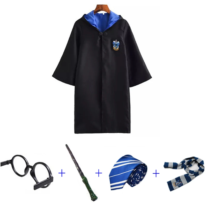 Ravenclaw scarf 5pcs Костюмы для косплея, костюмы Поттера, волшебный халат, плащ, костюм Хогвартс, Униформа, плащ Гриффиндор Слизерин, Рейвенкло, хаффлпуф, Хэллоуин - Цвет: Ravenclaw scarf 5pcs