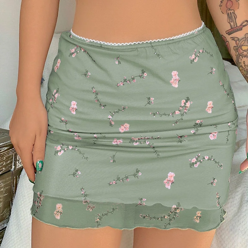 

Woman Skirts Floral Mesh Dress with for Slim Skirt Summer Skirt Trend Mujer Faldas Saias Mulher