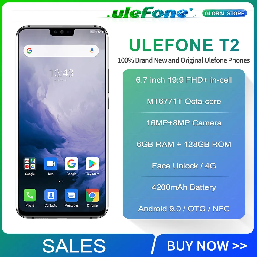 Ulefone T2 смартфон с 6 7 дюймовым дисплеем процессором Helio P70 ОЗУ ГБ ПЗУ 128 4200