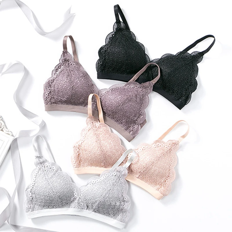 LOOZYKIT Solid Lace Openwork Cup Bra without Steel Ring Double-Breasted Underwear Lingerie Bralette Women Sexy Wirless Bras | Спорт и