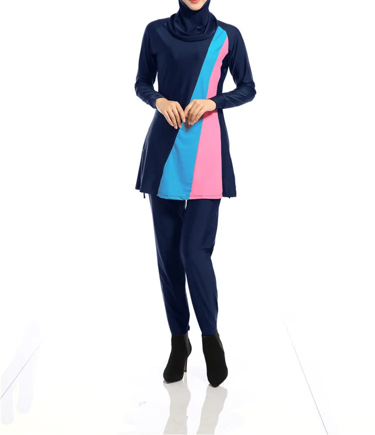 

Burkini мусульманские Топы с длинным рукавом, купальники с шапкой и брюками, комплект из 3 предметов, купальники в стиле пэчворк, химар, Турецкая...