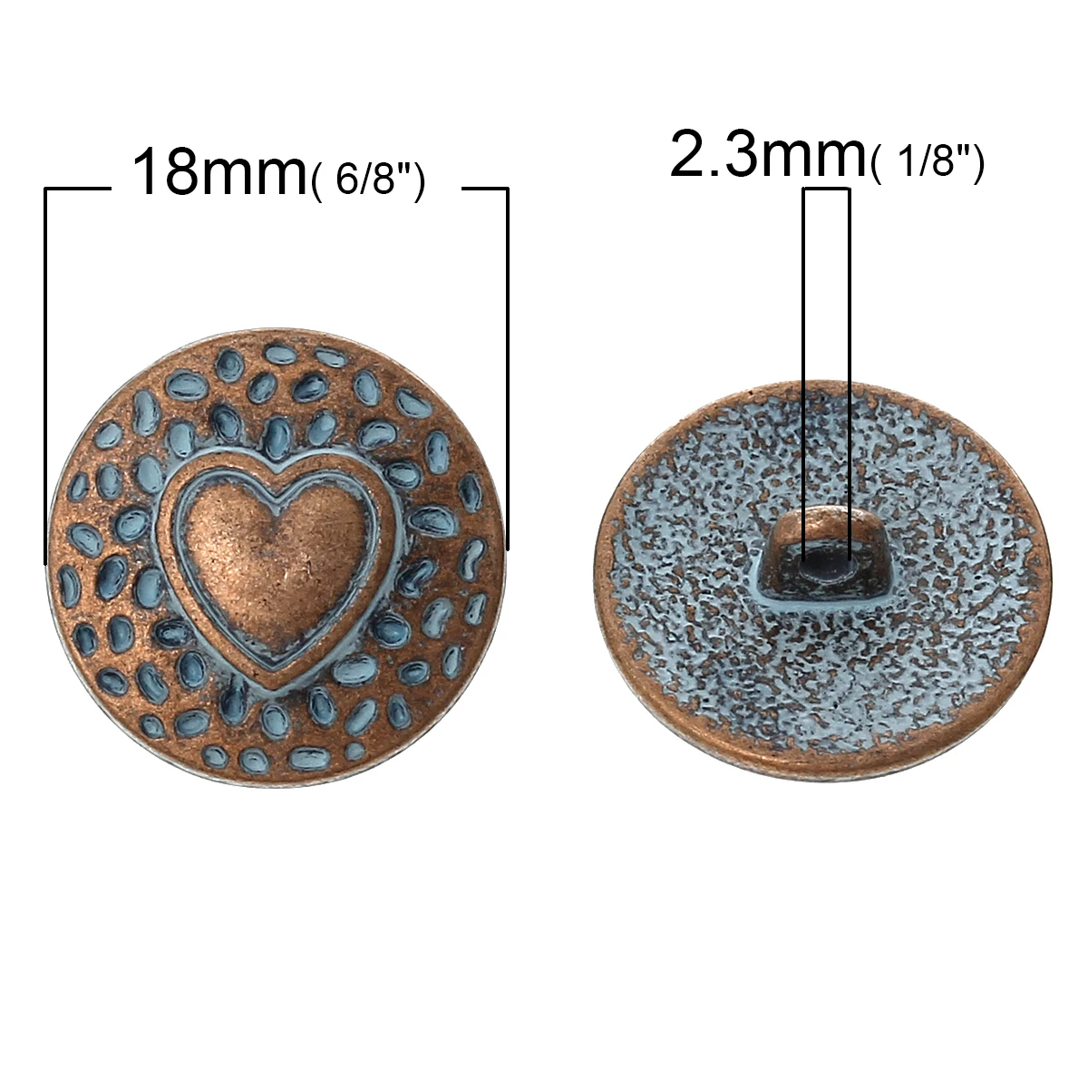 

2Pcs New Sewing Shank Buttons Round Antique Copper Heart Carved Spray Painted DIY Sewing Accessories Zinc Based Alloy Metal
