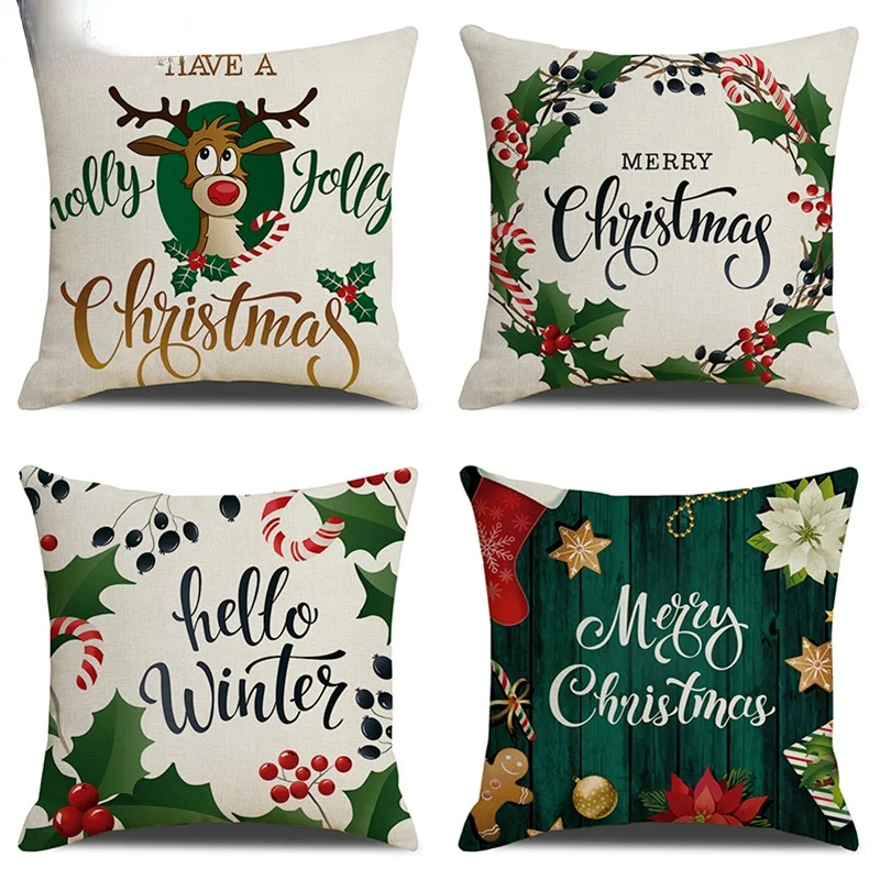 

Christmas Green Stripe Pattern 45x45cm Cotton Linen Throw Pillow Cushion Cover Home Sofa Decorative Pillowcase