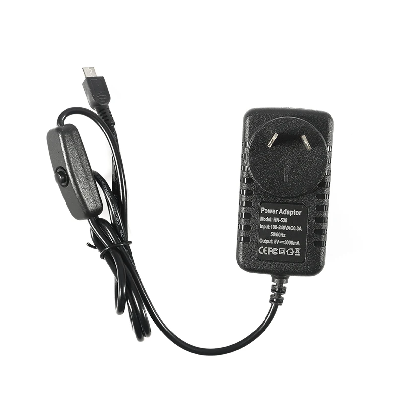 Источник питания Aokin для Raspberry 5 В 3 А регулируемая кнопка переключения Pi 3B адаптер