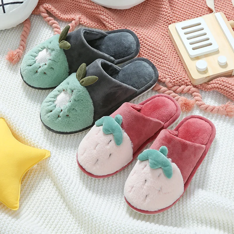 Winter Home Cotton Slippers Women Men Warm Fur Shoes Comfortable Non-slip Soft Sole Indoor Bedroom House Couples Furry Slides