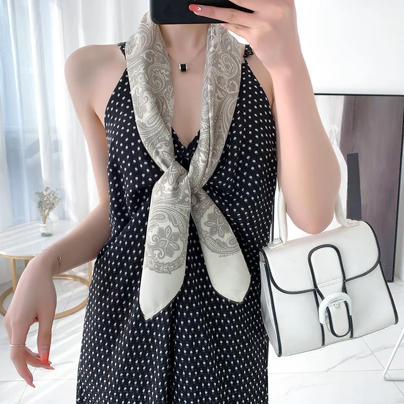

2021 New 90cm Square Silk Scarf Women Soft Bandana Spring Summer Fashion Stoles Hijabs Headscarf Female Foulard Neck Scarves