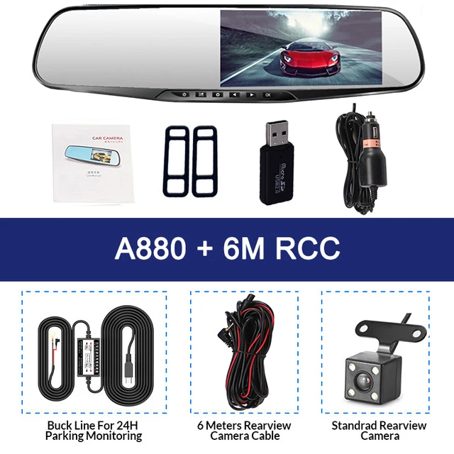 6M RCC-BL Новейший FHD Автомобильный dvr Белое Зеркало двойной объектив заднего вида камера 4,3 дюймов Dash Cam зеркало заднего вида цифровой видео рекордер авто камера - Название цвета: 6M RCC-BL