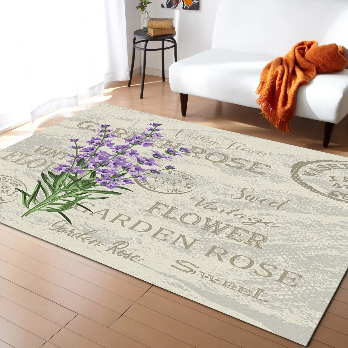 

Purple Flowers Lavender Vintage Postcard Carpet Bedroom Room Bedside Blanket Rug for Living Room Cloakroom Carpet Bedroom Decor