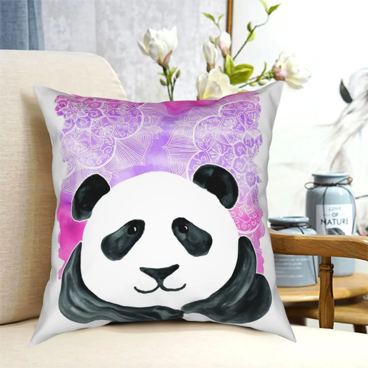 

Lazy Panda On Pink Purple Square Pillowcase Printed Zip Decorative Throw Pillow Case for Sofa Cushion Cover Wholesale 18"