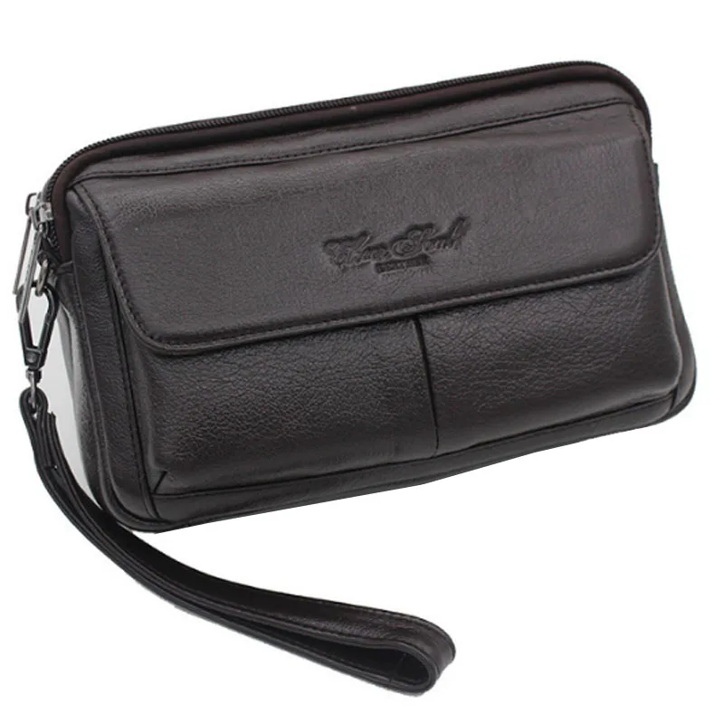 Кожаный мужской клатч кошелек браслет молния монета телефон карта сумка на