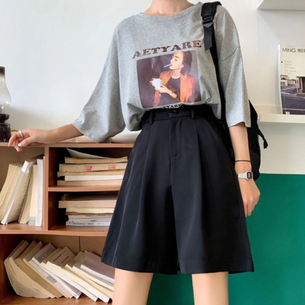 

2020 Elegant Capris Oversized Women Summer Female Stretch Knee Length Blaze Short Loose Trousers OL Office Korean Style