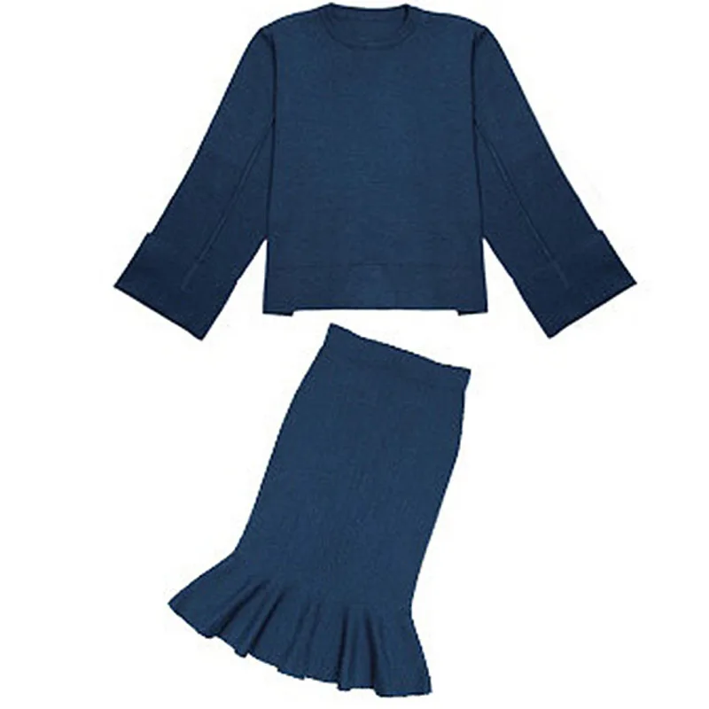 

2020 Autumn Knitted 2 Piece Set Women Sweaters pullover crop Top Skirt set ensemble femme two piece outfits conjuntos de mujer