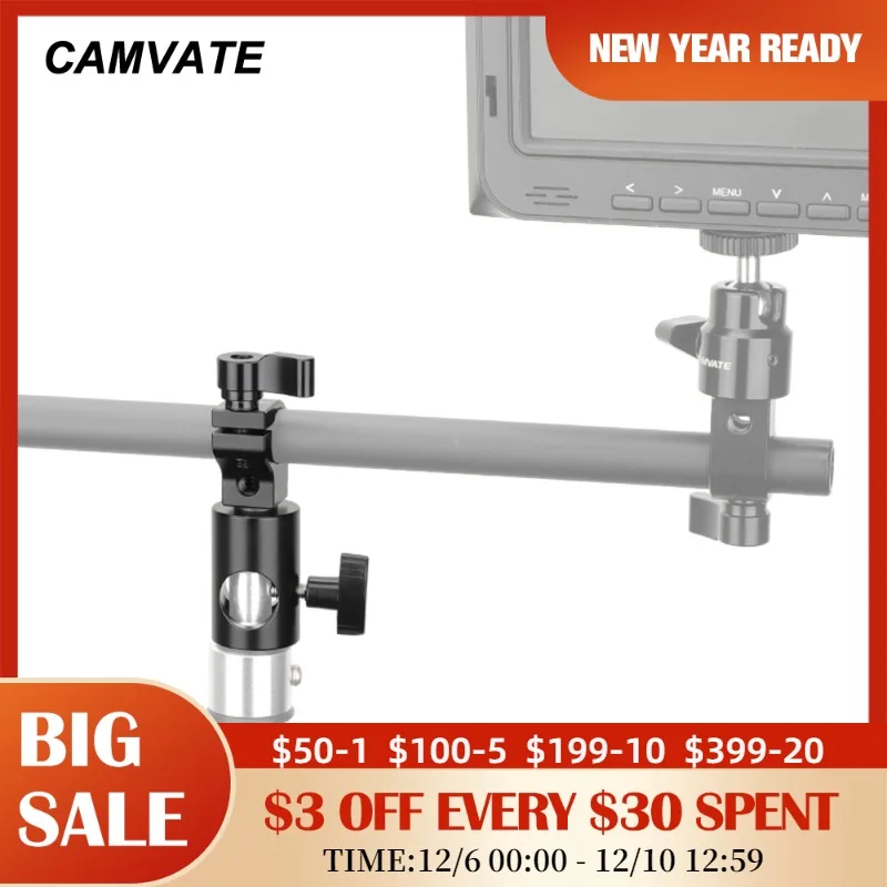

CAMVATE 16mm Light Stand Head With Standard 15mm Single Rod Holder Clamp & 1/4"-20 Thread Screws For Monitor/15mm Rod Mounting