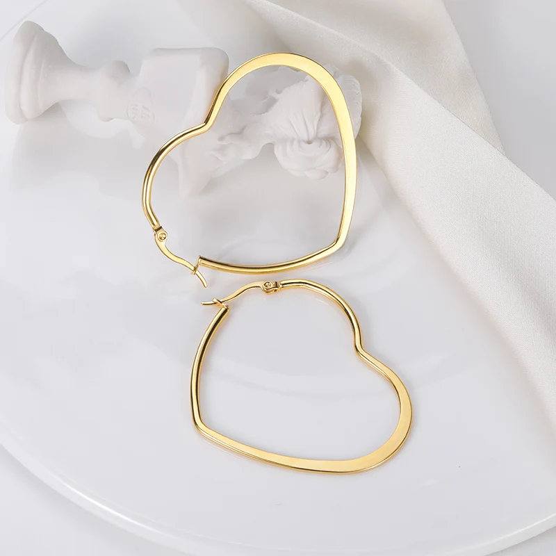 

2021 Fashion Big Heart Earrings For Women Hanging Earrings Gold Color Stainless Steel Party Charm Jewelry Wedding Couple Gifts