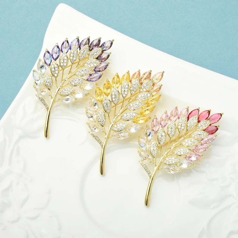 

Wuli&baby Luxury Leaf Brooches For Women Unisex 3-color Cubic Zirconia Leaf Party Office Brooch Pins Gifts