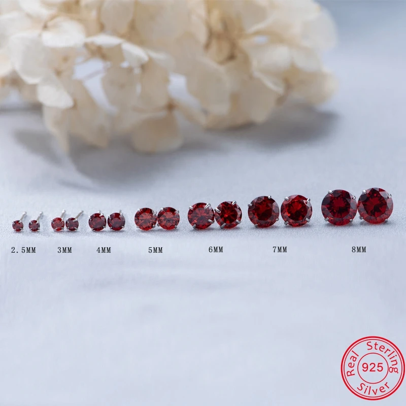 ZEMO 2-8mm Real 925 Sterling Silver Studs Earrings With Colorful CZ for Girls 13 Colors Female Ear Jewelry | Украшения и