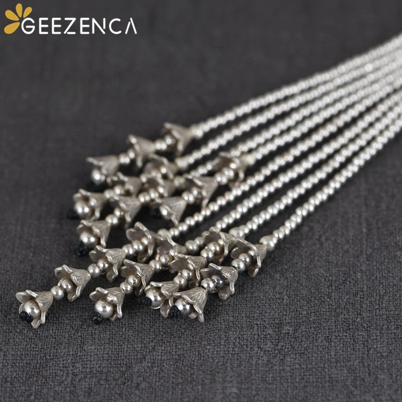 

Vintage 925 Sterling Silver Peony Flower Pendant Retro Thailand Ethnic Long Tassels Necklace Pendants For Women Without Chain