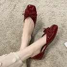 Туфли женские из лакированной кожи, с квадратным носком и бантиком, 9234N