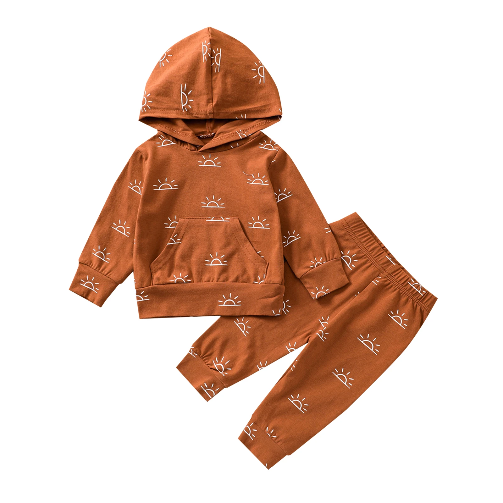 

OPPERIAYA 2Pcs Toddler Cotton Autumn Outfit Sun Print Hooded Long Sleeve Sweatshirt Casual Pants for Baby Girls Boys 0-24 Months