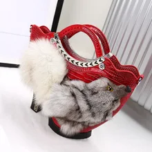 Новинка Женская обувь на высоком каблуке Сумка с мехом лисы