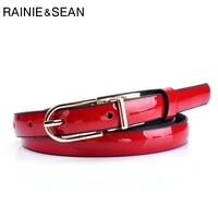 rainie sean patent leather women belt red belt for trousers solid red black sapphire blue pink white gold pin buckle waist belt