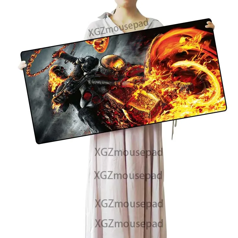 Большой мотоциклетный коврик для мыши XGZ Flame HD черный с застежкой по краям