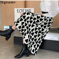 fall winter 2021 new high quality thick love jacquard knitted skirts high waist a line mid length skirts mujer faldas
