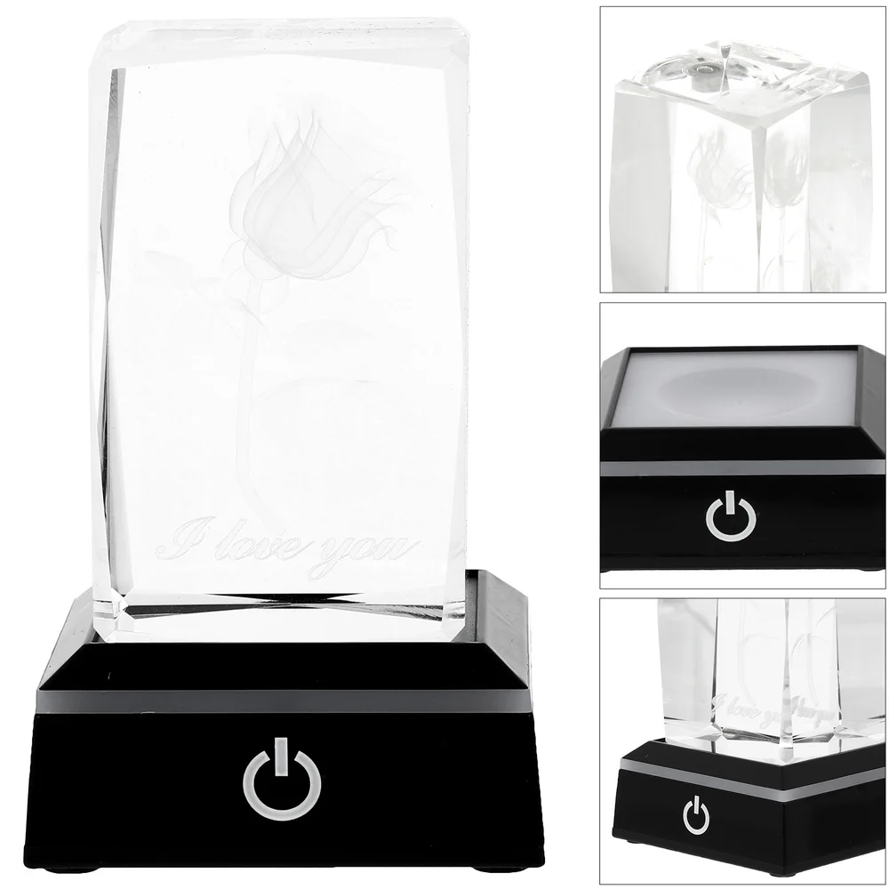 

3D Rose Crystal with Colourful Display Base Gifts for Girlfriend