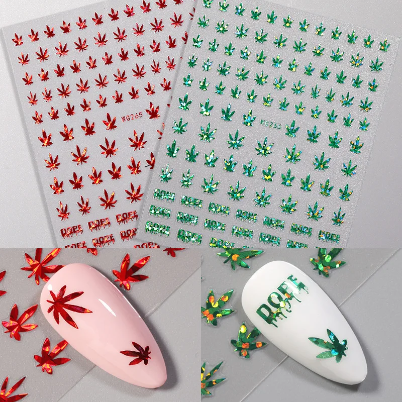 

3D Nail Stickers Nail Art Decoration Leaf Pattern Maple Leaf Silver Black