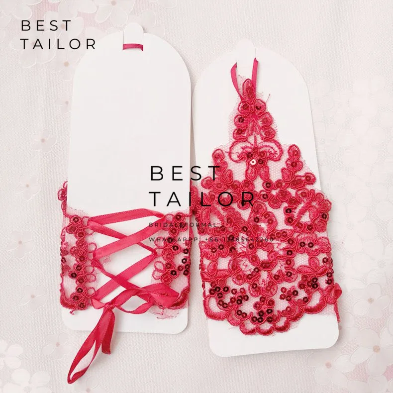 Свадебные перчатки без пальцев для маленьких девочек кружевные красные цвета