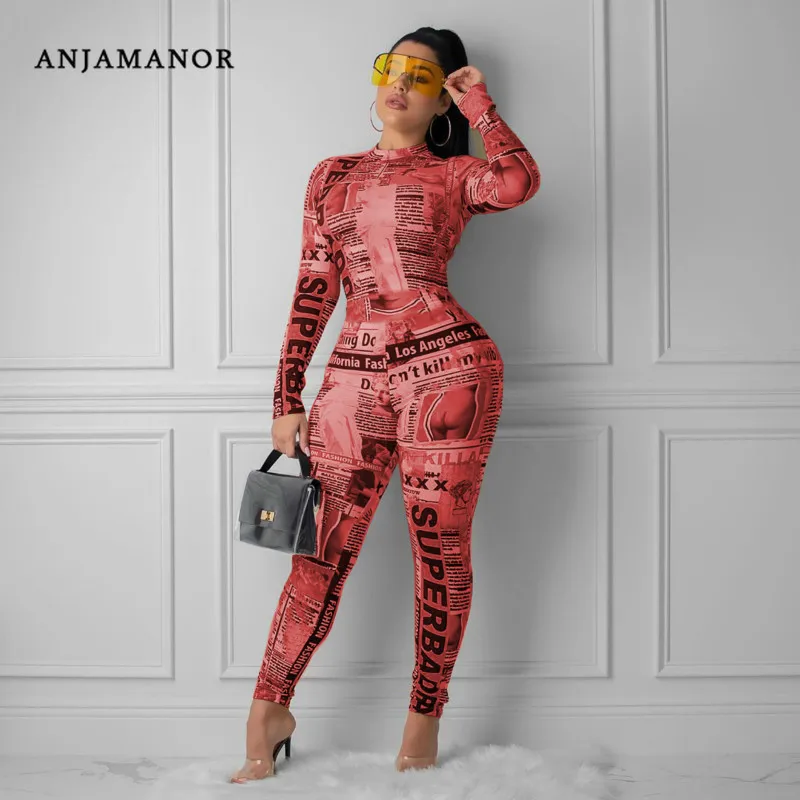 ANJAMANOR модный новый бумажный с принтом длинным рукавом Облегающий комбинезон