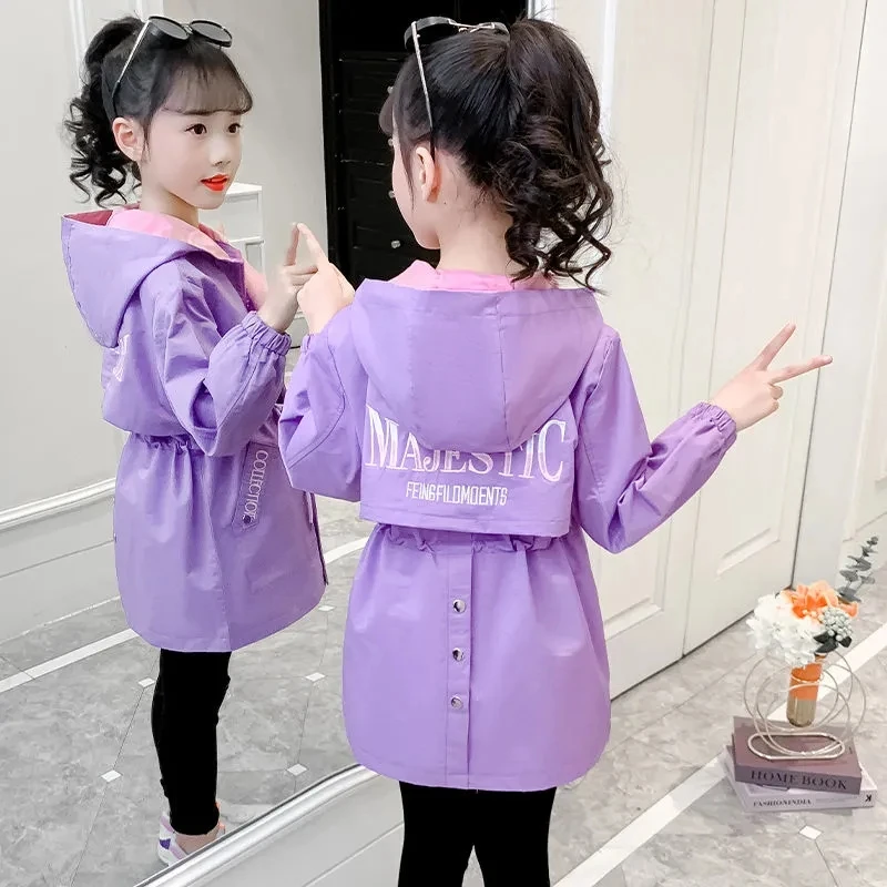 

Spring Autumn Long Sleeve Hooded Jacket For Girls 2021 New Brand Windbreaker Girls Children Teenage Kids Clothes 4 6 8 10 12 13y