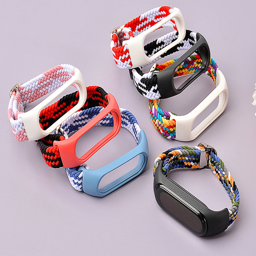 Nylon Strap For XiaoMi Mi Band 3 4 5 6 Adjustable Elastic braided Wristband For XiaoMi mi band 6 Bracelet replacement watch band