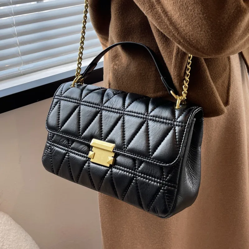 

Chain Black Shoulder Bags for Women Quilted Leather Crossbody Bag All Match Designer Messenger Bag Small Flap Ladys Handbags Sac